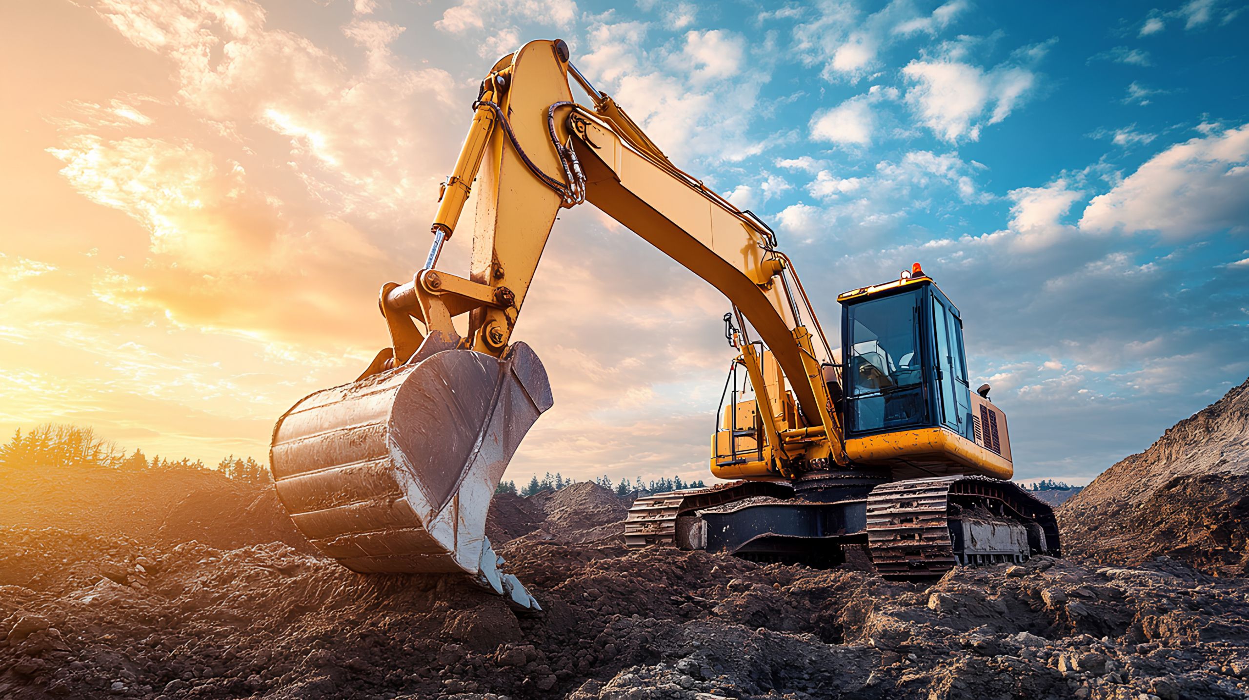 Excavator, industrial construction, heavy equipment