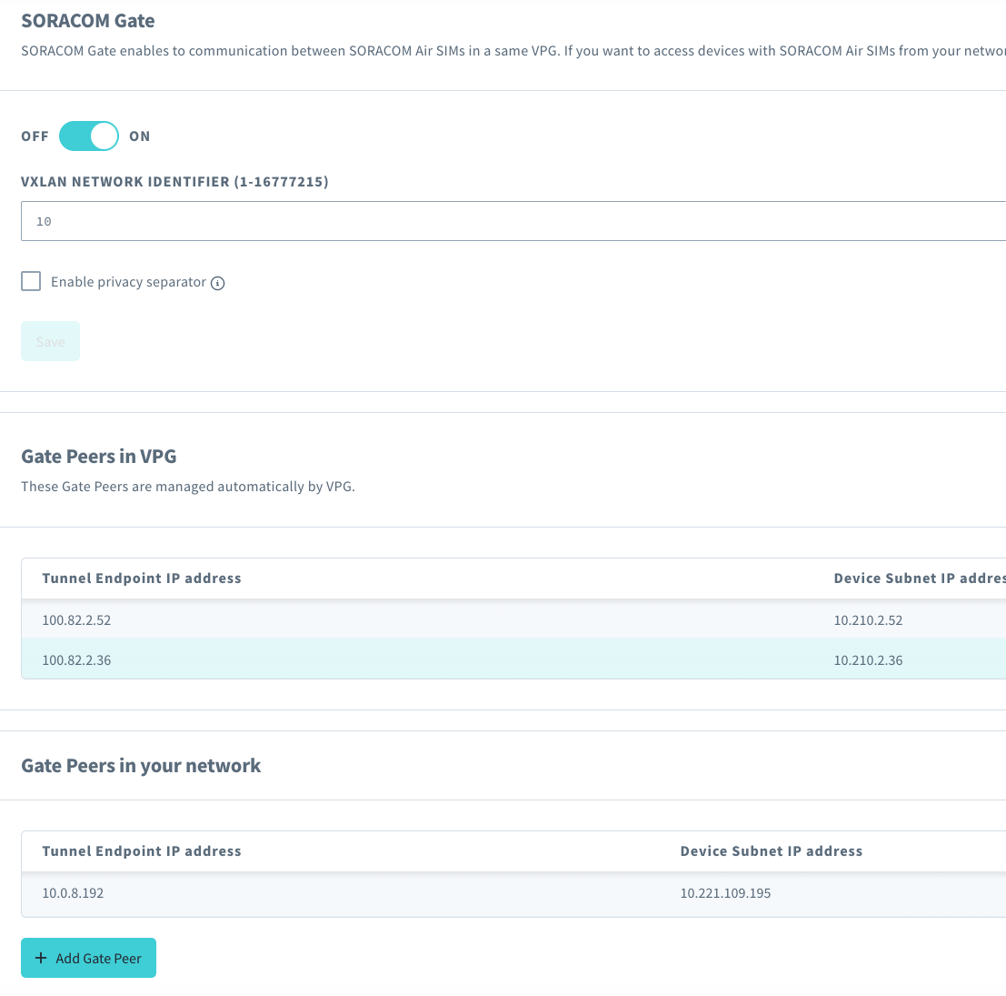 Soracom VPG, Soracom Gate, Private network, Soracom User Console