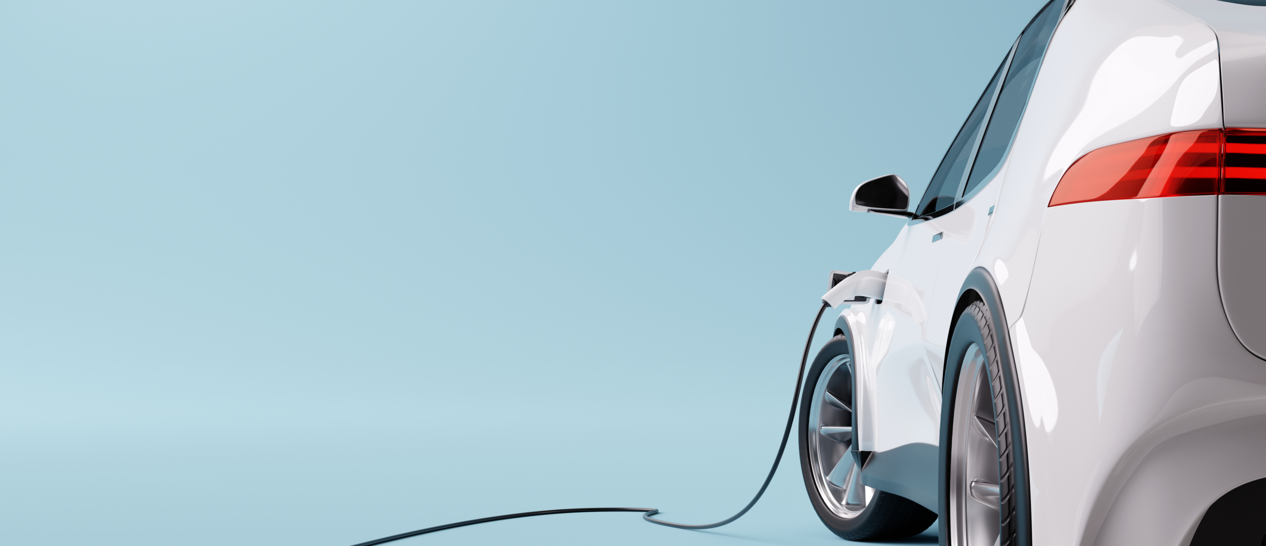 E-mobility, electric car charging battery on blue background. 3d